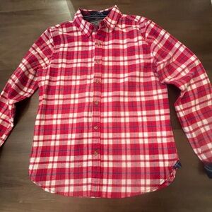 HUDSON & BARROW YOUTH BOY SIZE LARGE FLANNEL PLAID RED/WHITE/BLUE LONG SLEEVE